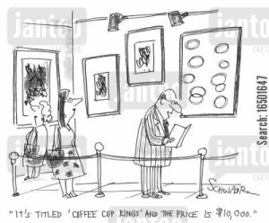 It's titled 'Coffee Cup Rings' and the price is $10, 000.